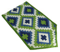 Indian Duck Cotton Table Runner - 13 x 60 Inches - Blue & White Geometric Print