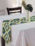 Indian Duck Cotton Table Runner - 13 x 60 Inches - Blue & White Geometric Print