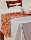 Indian Patterned Duck Cotton Table Runner - 13 x 60 Inches - Orange and Red Damask