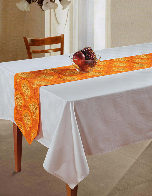 Indian Patterned Duck Cotton Table Runner - 13 x 60 Inches - Red and Yellow Spiral Fireworks