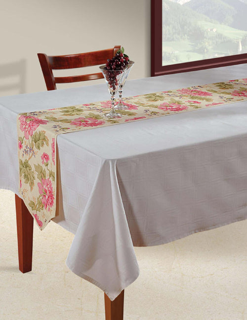 Indian Patterned Duck Cotton Table Runner - 13 x 60 Inches - Pink, Lilac, Green and Beige Floral