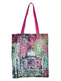 Digitally Printed Shopping Bag Tote Set Of 3 Small Medium Large Faux Silk Dupion,TajMahal