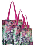 Digitally Printed Shopping Bag Tote Set Of 3 Small Medium Large Faux Silk Dupion,TajMahal