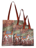 Digitally Printed Shopping Bag Tote Set Of 3 Small Medium Large Faux Silk Dupion,Dancing Horse