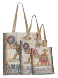 Digitally Printed Shopping Bag Tote Set Of 3 Small Medium Large Faux Silk Dupion,Elephant With Mahawat