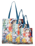 Digitally Printed Shopping Bag Tote Set Of 3 Small Medium Large Faux Silk Dupion,Lady Dancer