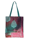 Digitally Printed Shopping Bag Tote Set Of 3 Small Medium Large Faux Silk Dupion,Floral