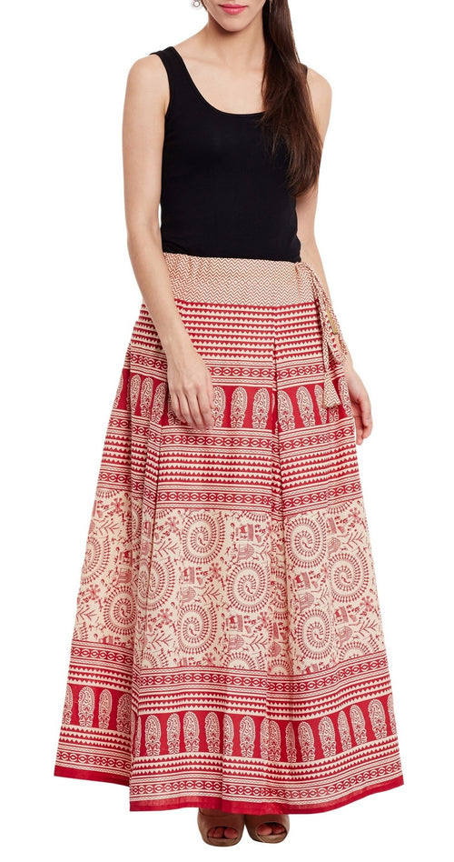 Womens Cotton Printed Skirt Ethnic And Tribal Motifs ,Large,Red