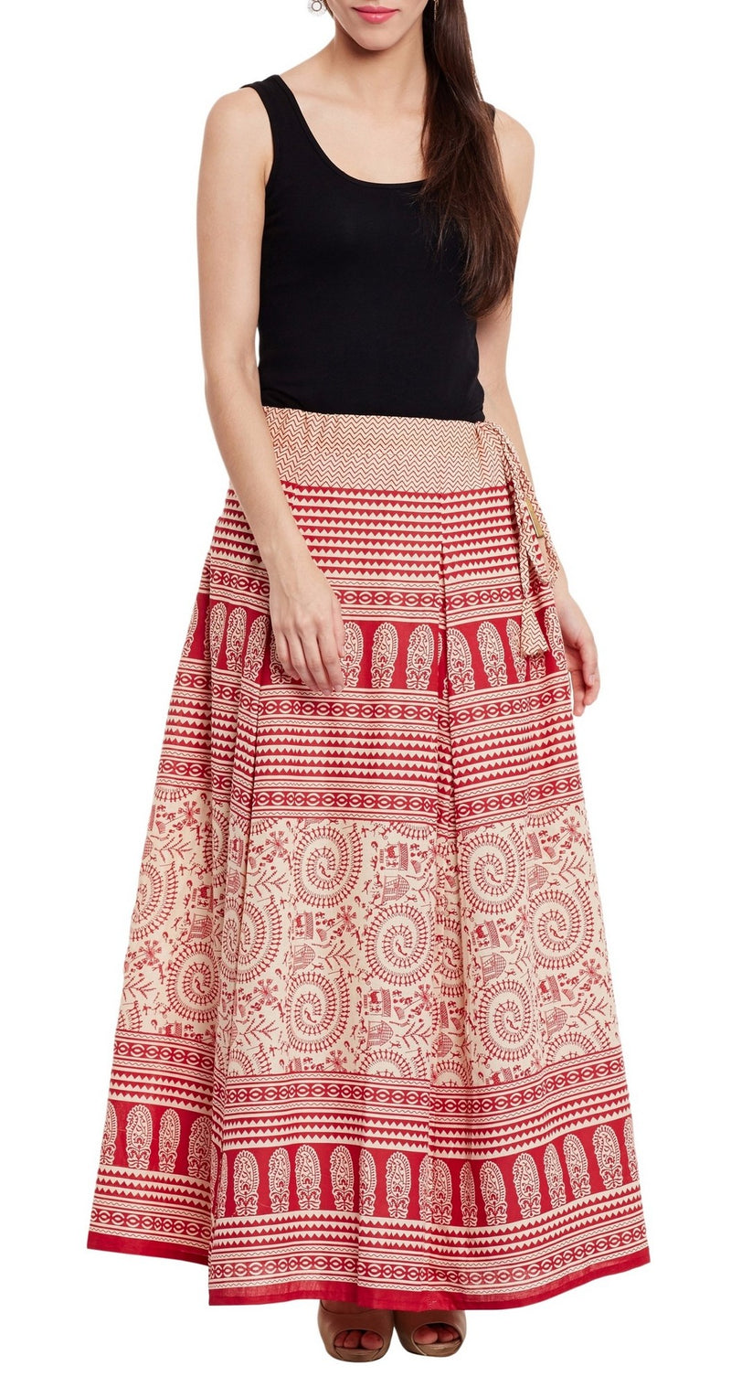 Womens Cotton Printed Skirt Ethnic And Tribal Motifs ,2XL,Red