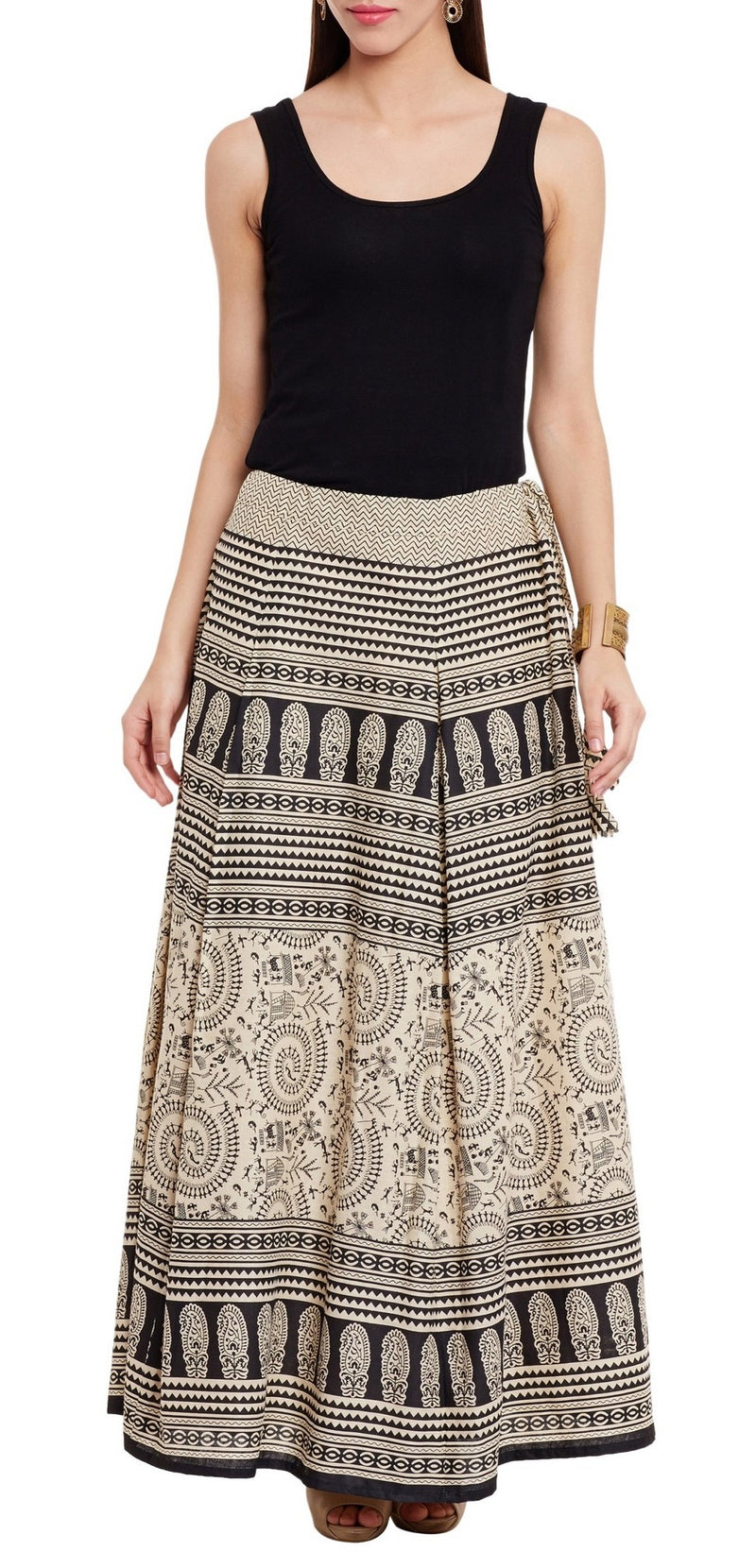 Womens Cotton Printed Skirt Ethnic And Tribal Motifs ,Small,Black