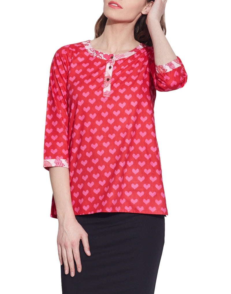 Cotton Printed Kurti Women Apparels Tops ,W-CPK32-1802,Size-32 Inch,PINK