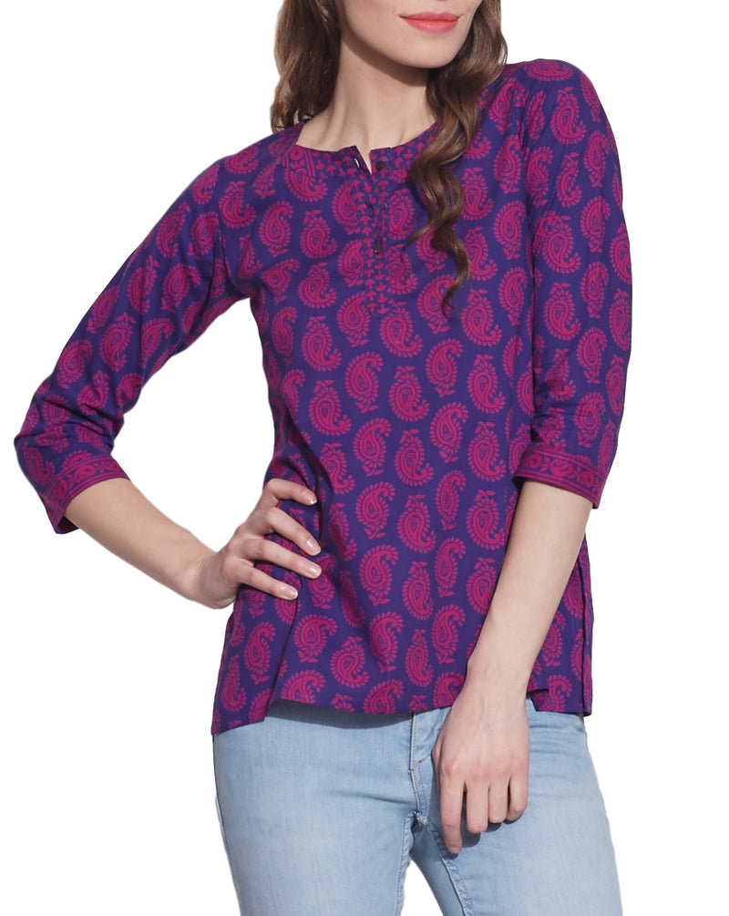 Cotton Printed Kurti Dresses For Women Tops,W-CPK42-1803,Size-42 Inch,PURPLE WINE