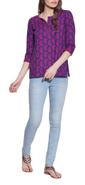 Cotton Printed Kurti Clothes For Women Tops,W-CPK34-1803,Size-34 Inch,PURPLE WINE