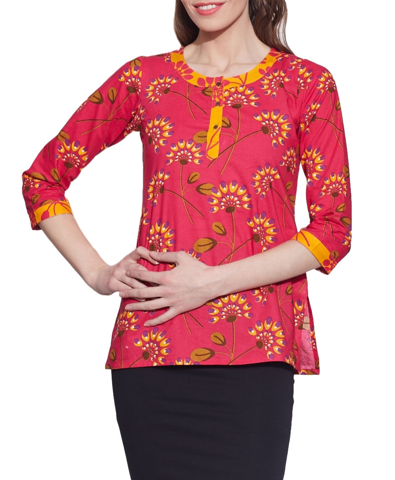 Cotton Printed Kurti Womens Accessories Tops ,W-CPK38-1808,Size-38 Inch,PINK