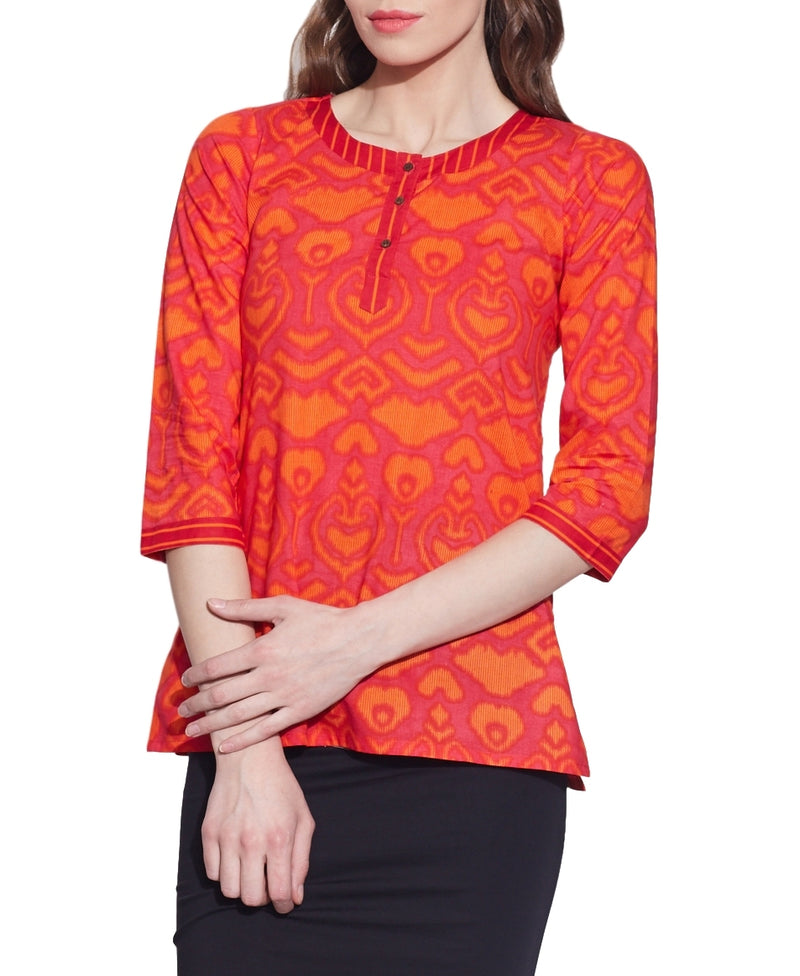 Cotton Printed Kurti Indian Casual Dresses For Women ,W-CPK46-1811,Size-46 Inch,TOMATO Red