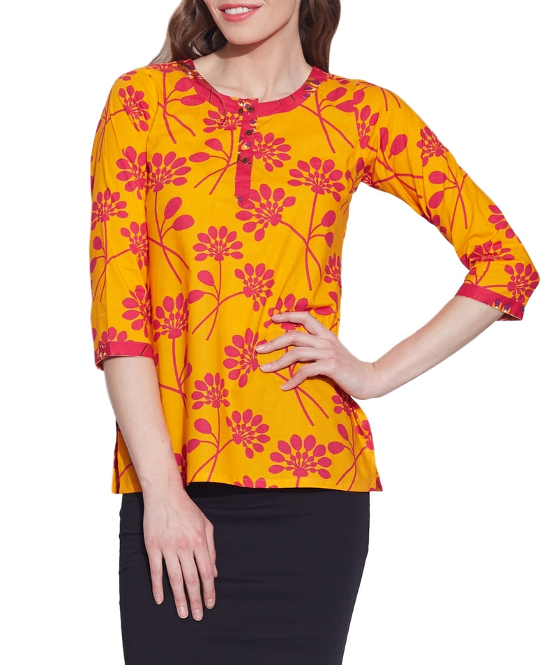 Cotton Printed Kurti Women Apparels Tops ,W-CPK32-1812,Size-32 Inch,YELLOW