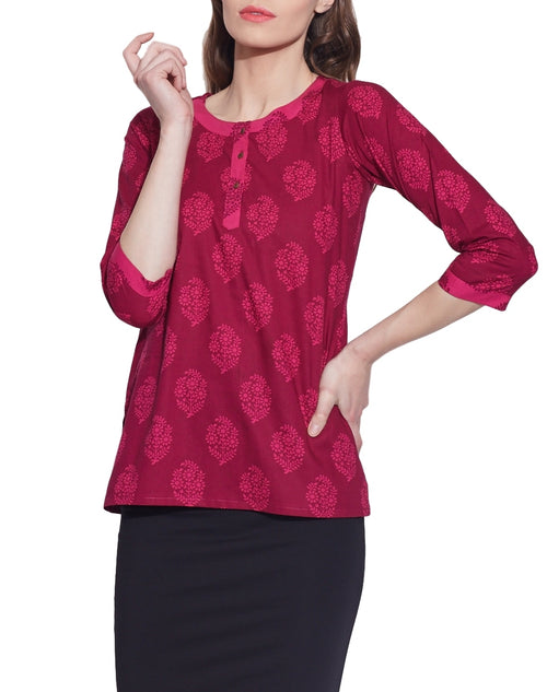 Cotton Printed Kurti Indian Casual Dresses For Women ,W-CPK46-1813,Size-46 Inch,RASPBERRY