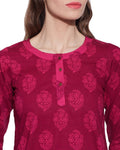 Cotton Printed Kurti Womens Clothing Tops,W-CPK40-1813,Size-40 Inch,RASPBERRY