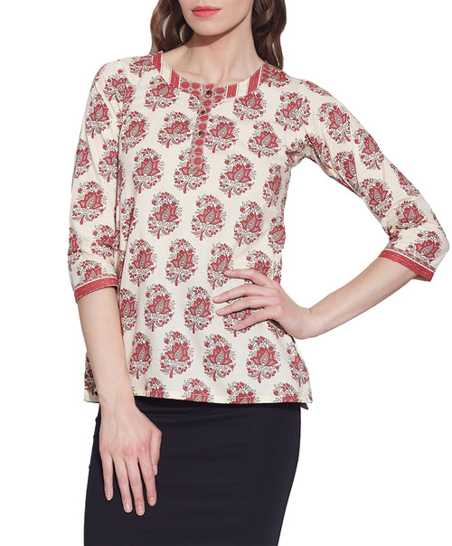 Cotton Printed Kurti Women Apparels Tops ,W-CPK32-1814,Size-32 Inch,RED