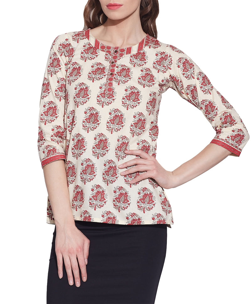 Cotton Printed Kurti Women's Apparel Tops ,W-CPK36-1814,Size-36 Inch,RED