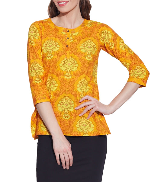 Cotton Printed Kurti Womens Clothing Tops,W-CPK40-1816,Size-40 Inch,YELLOW