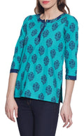 Cotton Printed Kurti Clothes For Women Tops,W-CPK34-1818,Size-34 Inch,TURQUOISE