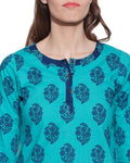 Cotton Printed Kurti Dresses For Women Tops,W-CPK42-1818,Size-42 Inch,TURQUOISE