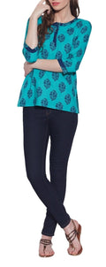 Cotton Printed Kurti Clothes For Women Tops,W-CPK34-1818,Size-34 Inch,TURQUOISE