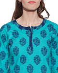 Cotton Printed Kurti Clothes For Women Tops,W-CPK34-1818,Size-34 Inch,TURQUOISE