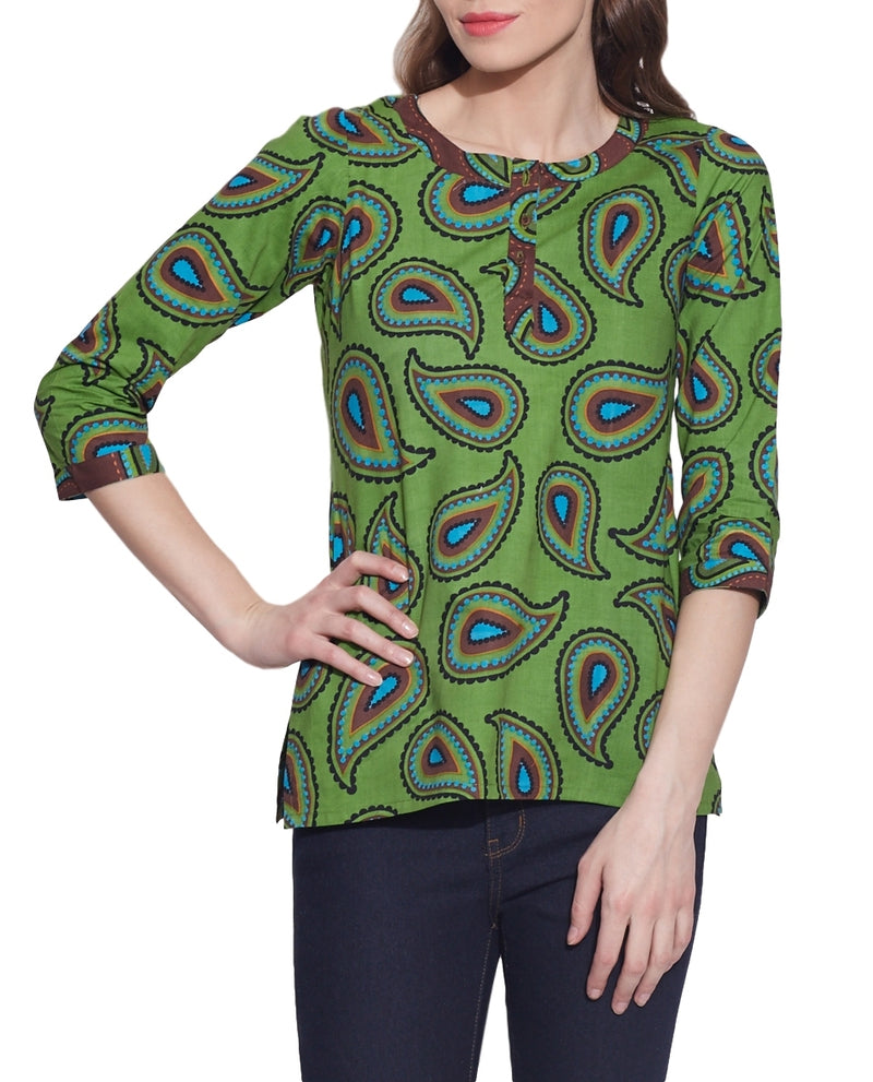 Cotton Printed Kurti Dresses For Women Tops,W-CPK42-1819,Size-42 Inch,GREEN