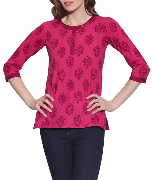 Cotton Printed Kurti Indian Casual Dresses For Women ,W-CPK46-1820,Size-46 Inch,MAGENTA