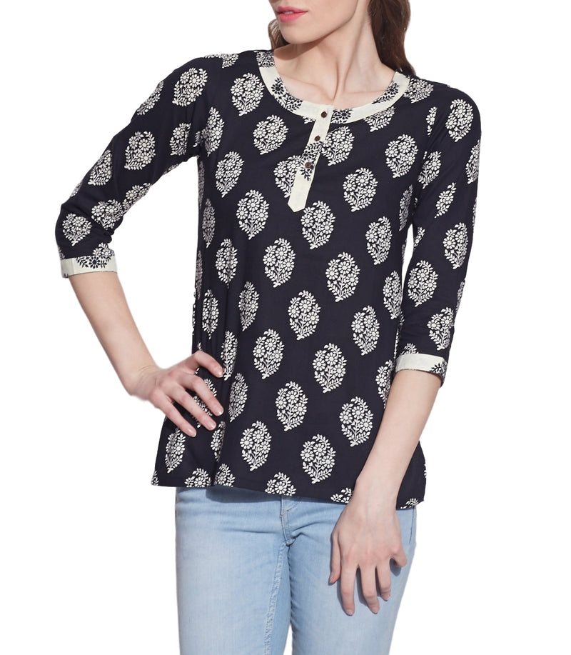 Cotton Printed Kurti Women's Apparel Tops ,W-CPK36-1824,Size-36 Inch,BLACK