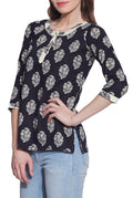 Cotton Printed Kurti Indian Casual Dresses For Women ,W-CPK46-1824,Size-46 Inch,BLACK