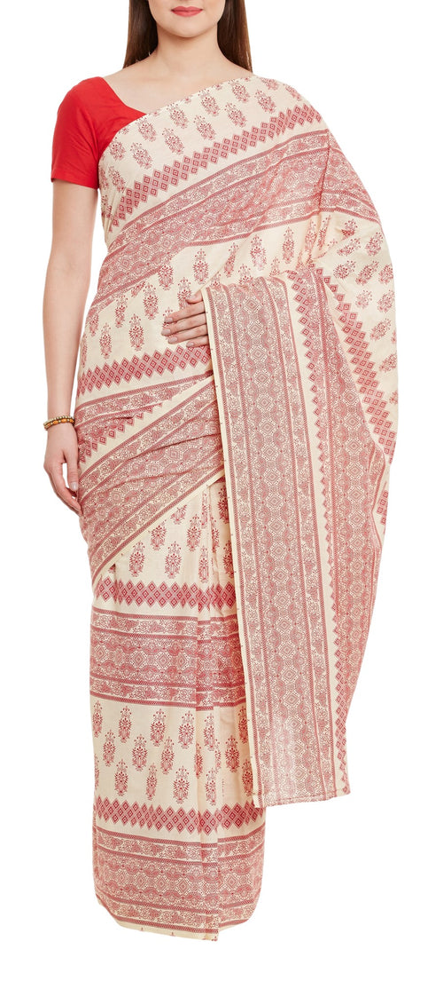 Women's Indian Warli Print Art Saree Cotton Set of 3 Sari Blouse Petticoat Skirt,W-CSR0338-5002