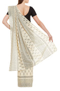 Women's Indian Warli Print Art Saree Cotton Set of 3 Sari Blouse Petticoat Skirt,W-CSR0340-5003