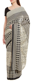 Women's Indian Warli Print Art Saree Cotton Set of 3 Sari Blouse Petticoat Skirt,W-CSR0336-5004