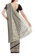 Women's Indian Warli Print Art Saree Cotton Set of 3 Sari Blouse Petticoat Skirt,W-CSR0332-5004