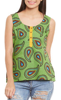 Womens Cotton Printed Short Top Kurti Sleeveless With Contrast Placket And Buttons,2X-Large,W-CST40-3101