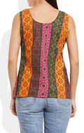 Womens Cotton Printed Short Top Kurti Sleeveless With Contrast Placket And Buttons,5X-Large,W-CST46-3102