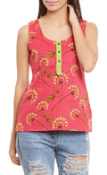 Womens Cotton Printed Short Top Kurti Sleeveless With Contrast Placket And Buttons,4X-Large,W-CST44-3109