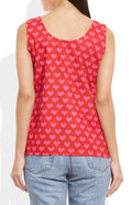 Womens Cotton Printed Short Top Kurti Sleeveless With Contrast Placket And Buttons,X-Large,W-CST38-3111