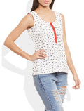 Womens Cotton Printed Short Top Kurti Sleeveless With Contrast Placket And Buttons,Medium,W-CST34-3112