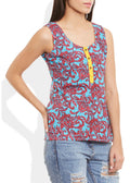 Womens Cotton Printed Short Top Kurti Sleeveless With Contrast Placket And Buttons,4X-Large,W-CST44-3114