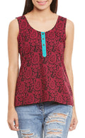 Womens Cotton Printed Short Top Kurti Sleeveless With Contrast Placket And Buttons,3X-Large,W-CST42-3115