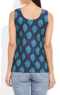 Womens Cotton Printed Short Top Kurti Sleeveless With Contrast Placket And Buttons,Small,W-CST32-3119