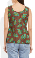 Womens Cotton Printed Short Top Kurti Sleeveless With Contrast Placket And Buttons,Large,W-CST36-3122