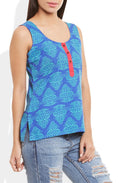 Womens Cotton Printed Short Top Kurti Sleeveless With Contrast Placket And Buttons,4X-Large,W-CST44-3126