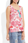 Womens Cotton Printed Short Top Kurti Sleeveless With Contrast Placket And Buttons,Small,W-CST32-3127