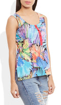 Womens Cotton Printed Short Top Kurti Sleeveless With Contrast Placket And Buttons,Small,W-CST32-3131