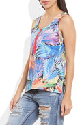 Womens Cotton Printed Short Top Kurti Sleeveless With Contrast Placket And Buttons,Small,W-CST32-3131